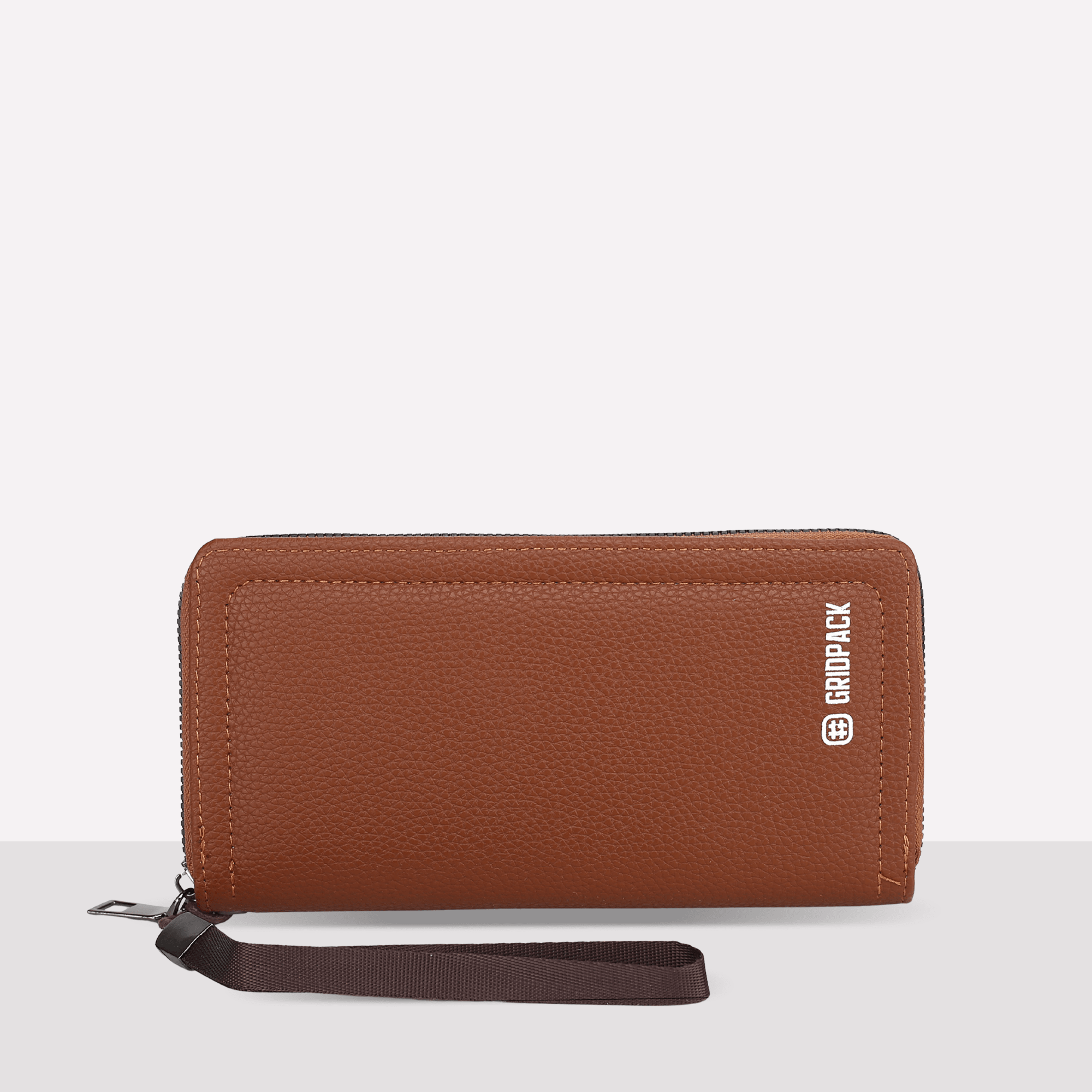 Pebbled Leather Long Wallet (Cognac)